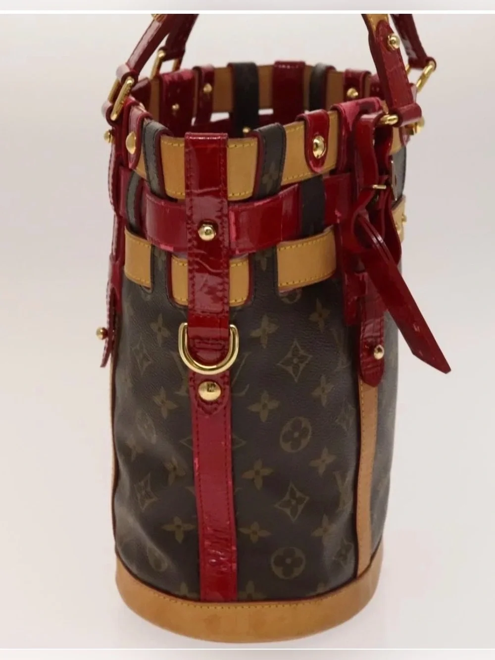 👜 LOUIS VUITTON Ruby Neo Bucket Tote Monogram Authentic Brown Red Shoulder Bag
